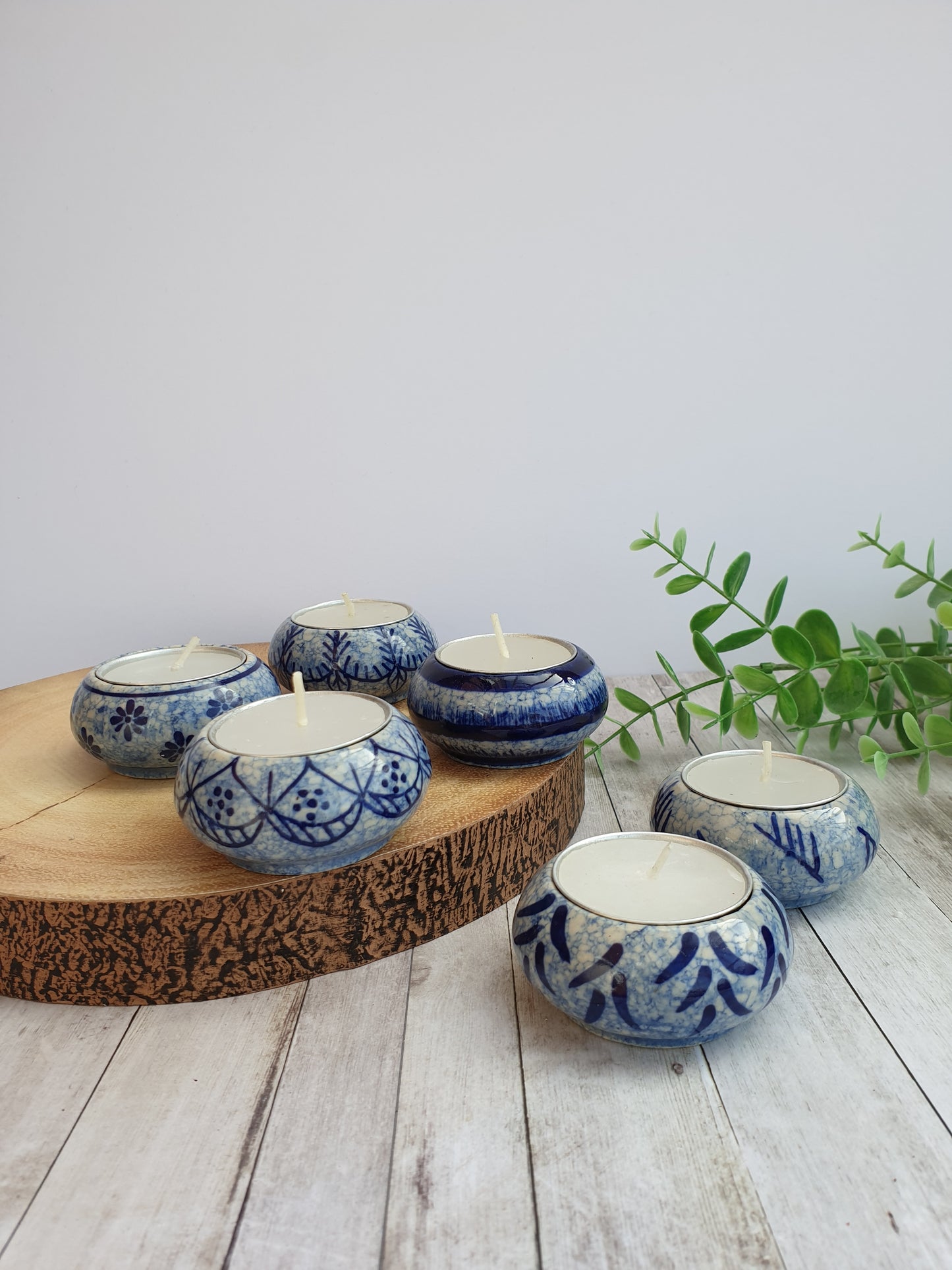 Blue & White Crackle Glaze Tealight Holder Set (6)