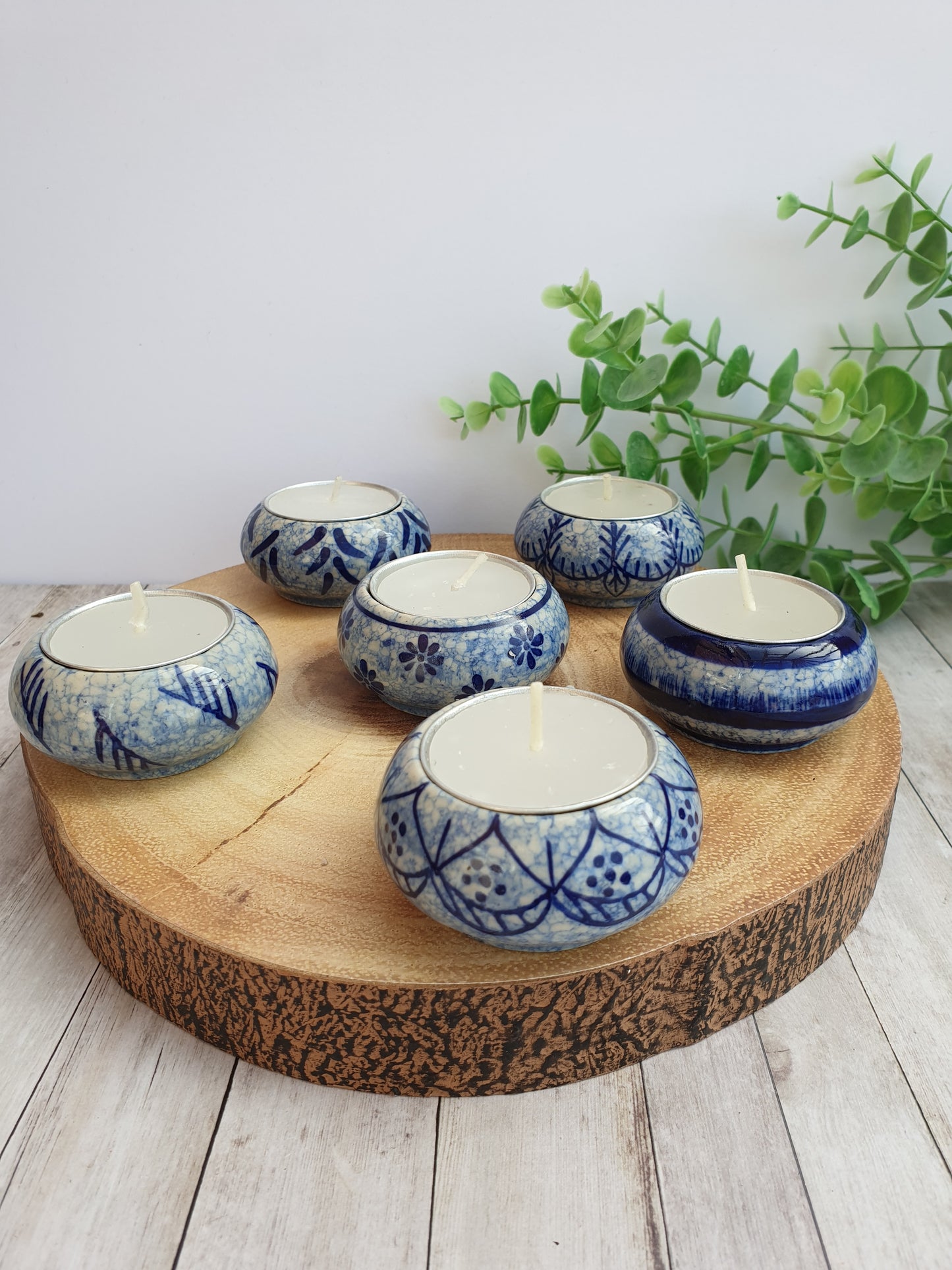 Blue & White Crackle Glaze Tealight Holder Set (6)