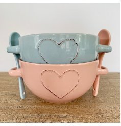 Shabby Chic Heart Detail Bowl and Spoon