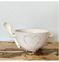 Shabby Chic Heart Detail Bowl and Spoon