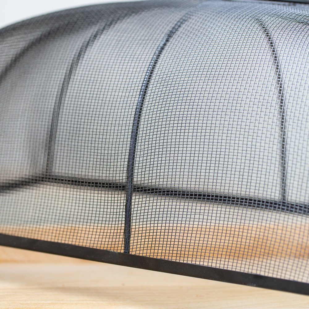 Close up of mesh dome for wooden tray kitchen serveing platter / display tray. Our wooden serving tray with mesh dome food cover is perfect for outdoor dining.  Keep wasps and flies away when dining outside.  Perfect for on the kitchen side or take straight to the table looking stunning. A beautiful way to display bread selections, cheese boards, cakes and grazing meals.  